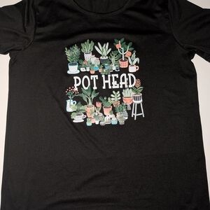 Black Graphic Tee with Plant Design